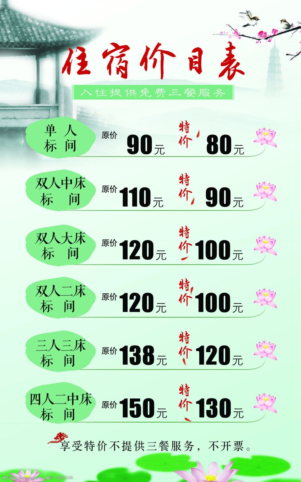 2025年住宿标准价目明细表